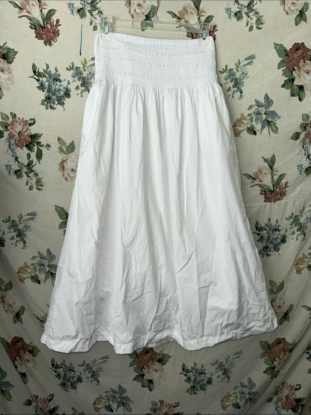 Madewell White Strapless Smocked-Waist Maxi Dress